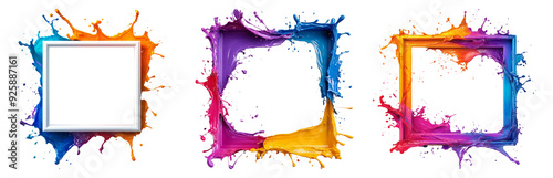 Vibrant splash frame set isolated on transparent background ideal for creative designs