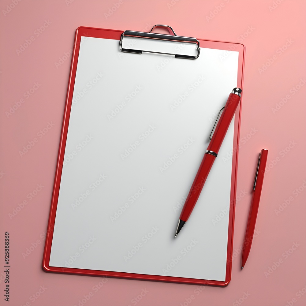 Clipboard with pen and blank sheet of paper, green, purple, red, black, blue. Clipboard with pen and blank sheet of paper, green, purple, red, black, blue.