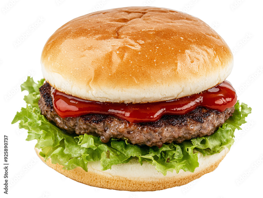 a hamburger with lettuce and ketchup a hamburger with lettuce and ketchup