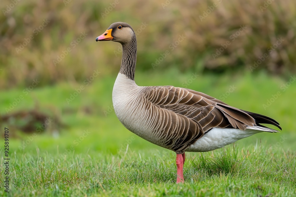 Greater White-Fronted Goose in Natural Grass Habitat - Wild Bird Fauna Greater White-Fronted Goose in Natural Grass Habitat - Wild Bird Fauna