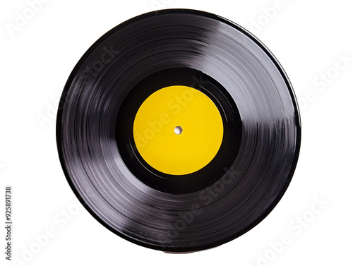 a black record with a yellow center photo