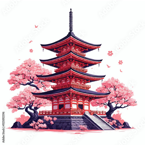 japanese pagoda and cherry blossoms