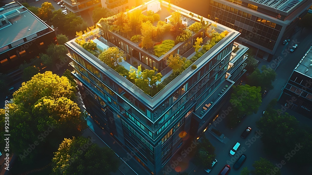 Aerial perspective of a tech startup's headquarters, sleek and modern ...