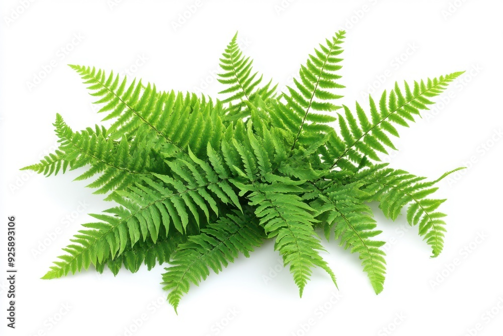 Lush green fern leaves set against a blank white background Lush green fern leaves set against a blank white background