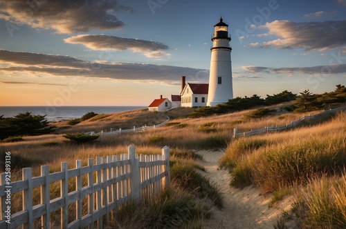 Highland Lighthouse, oldest and tallest on Cape Cod, built in 1797, North Truro, Massachusetts, USA.