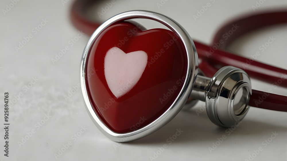 A vibrant red heart, pulsing with life, surrounded by a crisp white stethoscope on a clean, isolated white background. A vibrant red heart, pulsing with life, surrounded by a crisp white stethoscope on a clean, isolated white background.