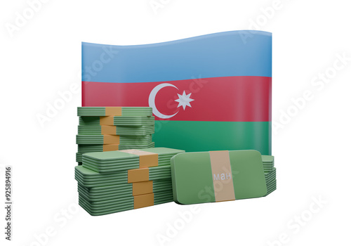 3D render illustration of Azerbaijan New flag and currency called Manat photo