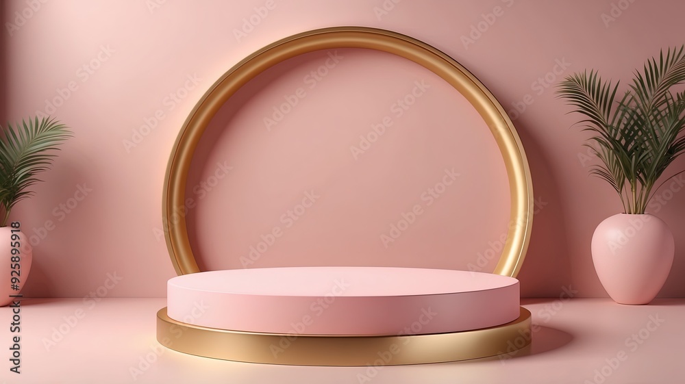 Graphic Design 3D rendering of empty round pastle and gold podium Graphic Design 3D rendering of empty round pastle and gold podium