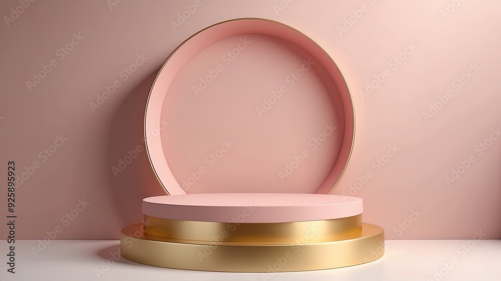 Graphic Design 3D rendering of empty round pastle and gold podium Graphic Design 3D rendering of empty round pastle and gold podium