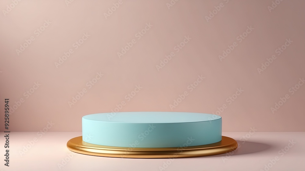 Graphic Design 3D rendering of empty round pastle and gold podium Graphic Design 3D rendering of empty round pastle and gold podium