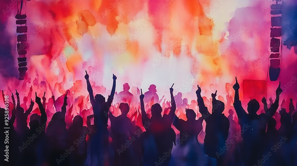 sillhouette peoples at concert watercolor style sillhouette peoples at concert watercolor style