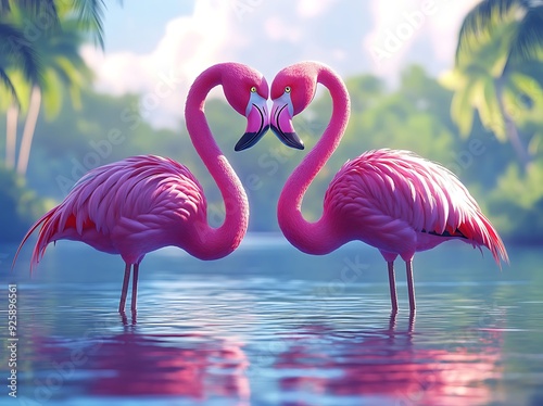 Flamingos in love, tropical paradise. photo