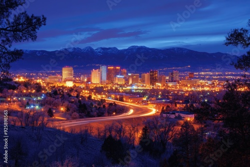 Colorado Springs Skyline. Cityscape of Colorado Springs, Colorado, at Twilight