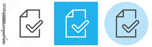 確認済の書類、資料、文書などのドキュメント｜ライン・アイコン　[線の編集可能]