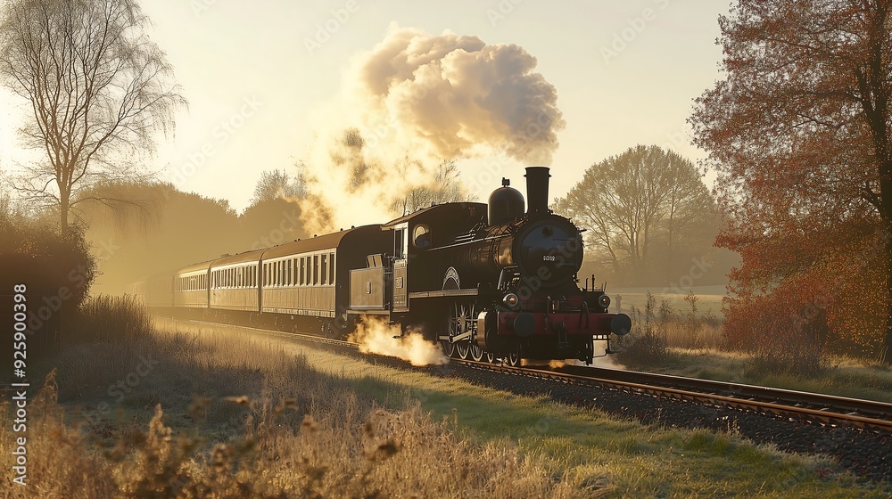 Obraz premium train and village landscape anime style