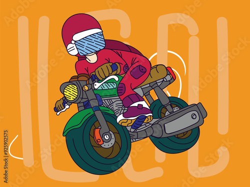 motor bike racer illustration with japanese style background photo