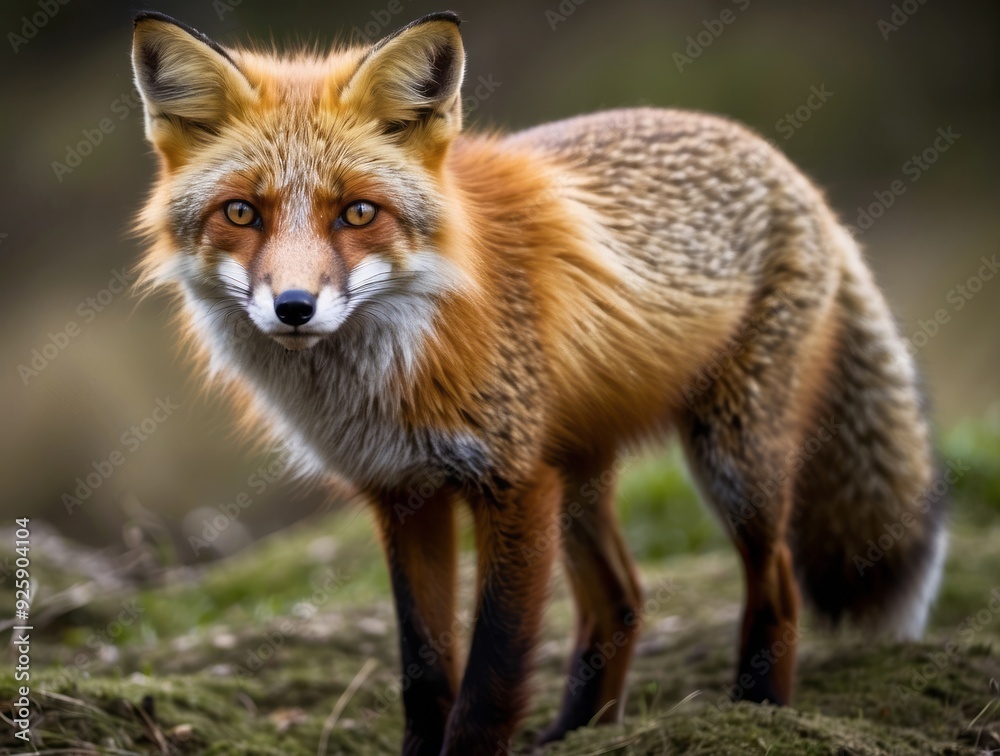 A Red Fox Stands Alertly in a Lush Forest Setting