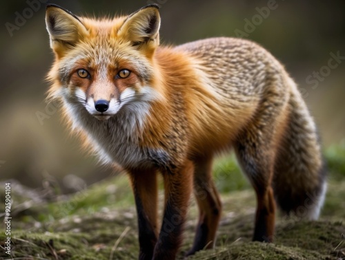 A Red Fox Stands Alertly in a Lush Forest Setting