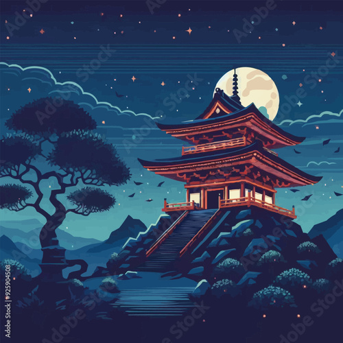 japanese pagoda and cherry blossoms