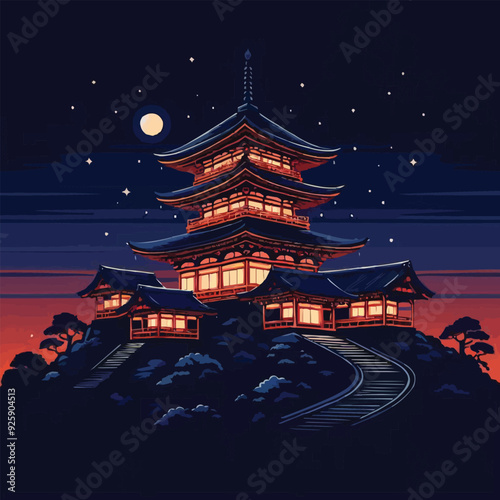 japanese pagoda and cherry blossoms