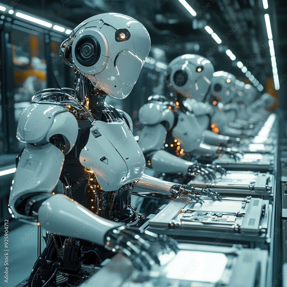 Robots working on high-tech assembly line Robots working on high-tech assembly line