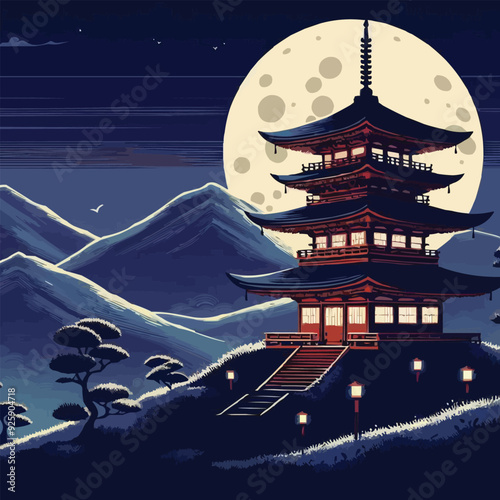 japanese pagoda and cherry blossoms