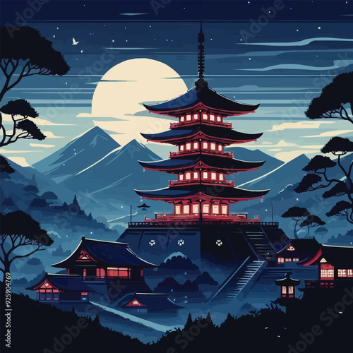 japanese pagoda and cherry blossoms
