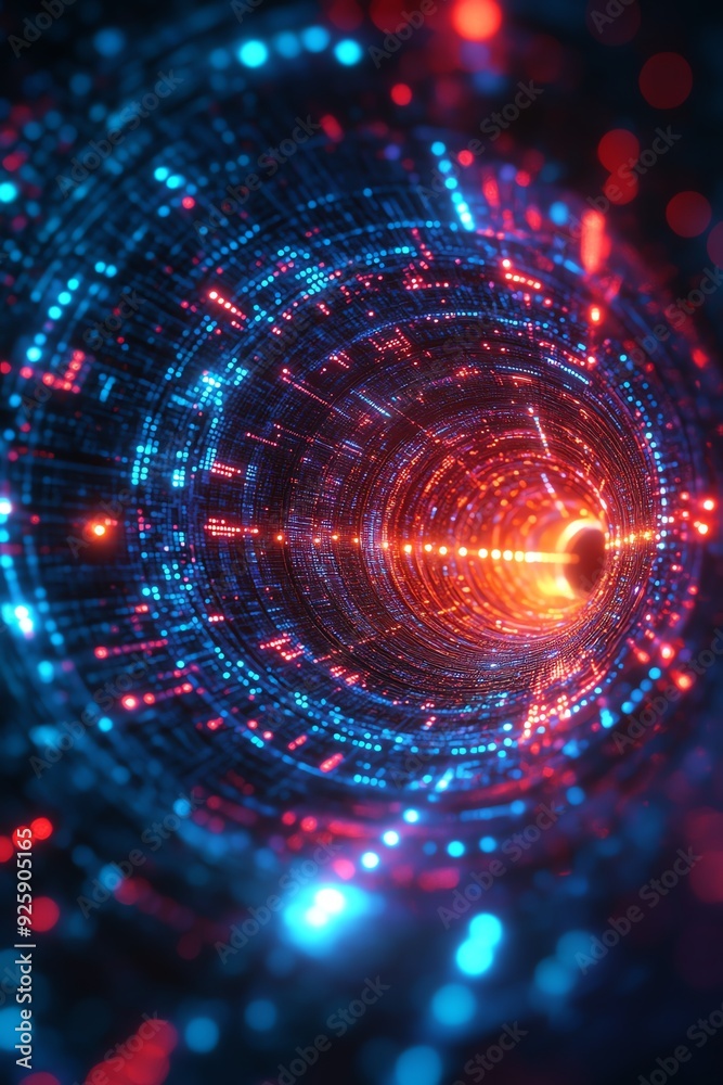 Abstract data vortex, glowing circuits, perspective view, hightech dynamic motion Abstract data vortex, glowing circuits, perspective view, hightech dynamic motion