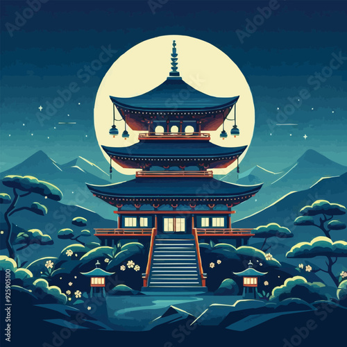 japanese pagoda and cherry blossoms