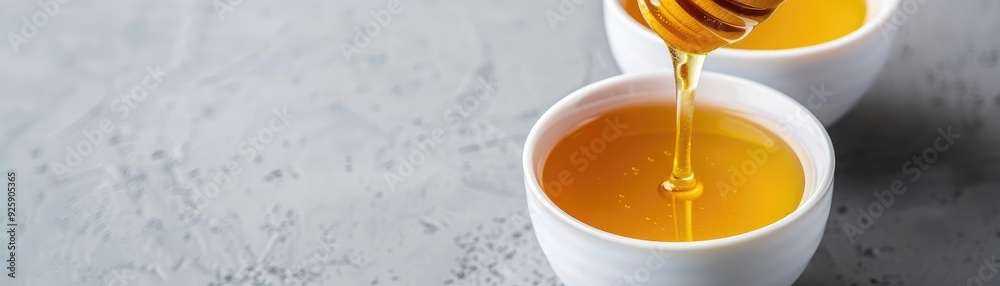 Hand pouring honey into a cup of herbal tea, showcasing a soothing remedy for flu symptoms