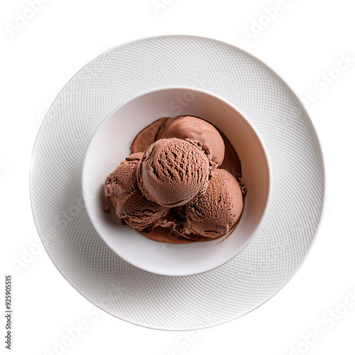 Cholcolate Ice-cream on white plate on transparent background top view photo