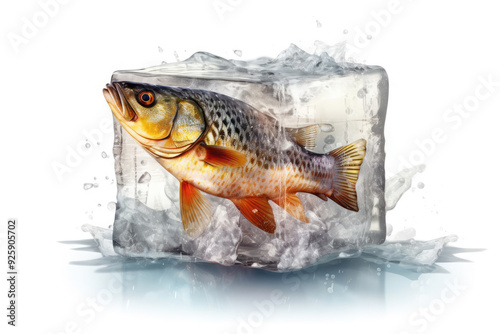 Pollock Fish Under Ice Cube with Spilled Ice High Resolution Food Photography Perfect for Seafood Ads Restaurant Menus and Culinary Visuals