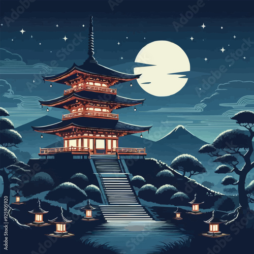 japanese pagoda and cherry blossoms