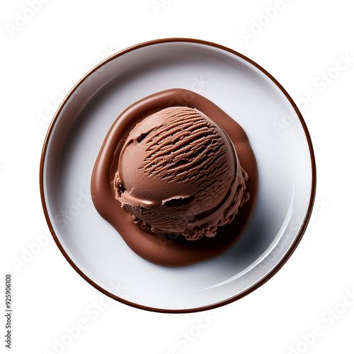 Cholcolate Ice-cream on white plate on transparent background top view photo