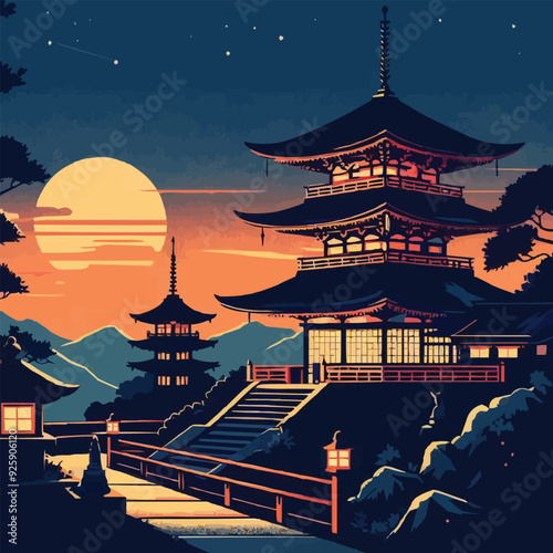 japanese pagoda and cherry blossoms