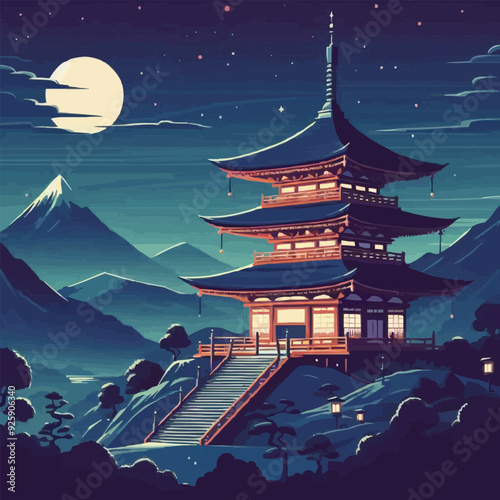 japanese pagoda and cherry blossoms