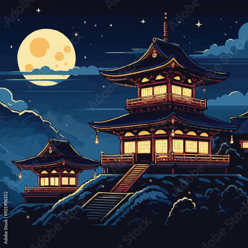 japanese pagoda and cherry blossoms