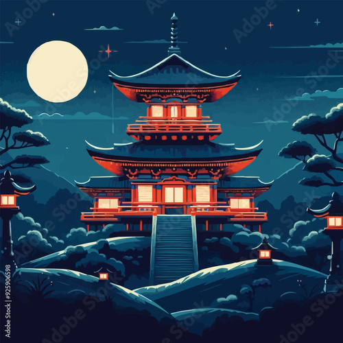 japanese pagoda and cherry blossoms