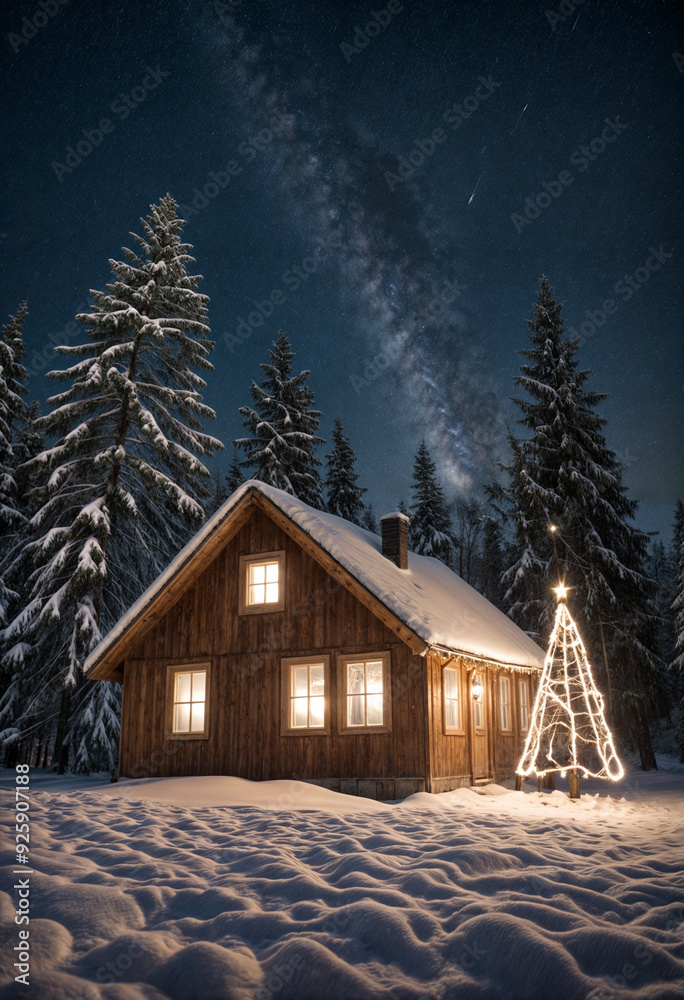 Fototapeta premium house in the woods christmas night