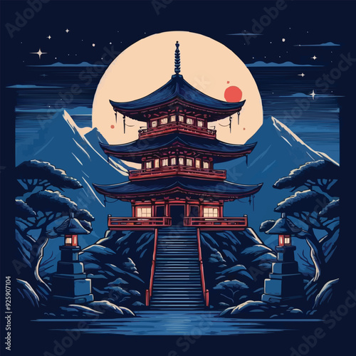 japanese pagoda and cherry blossoms