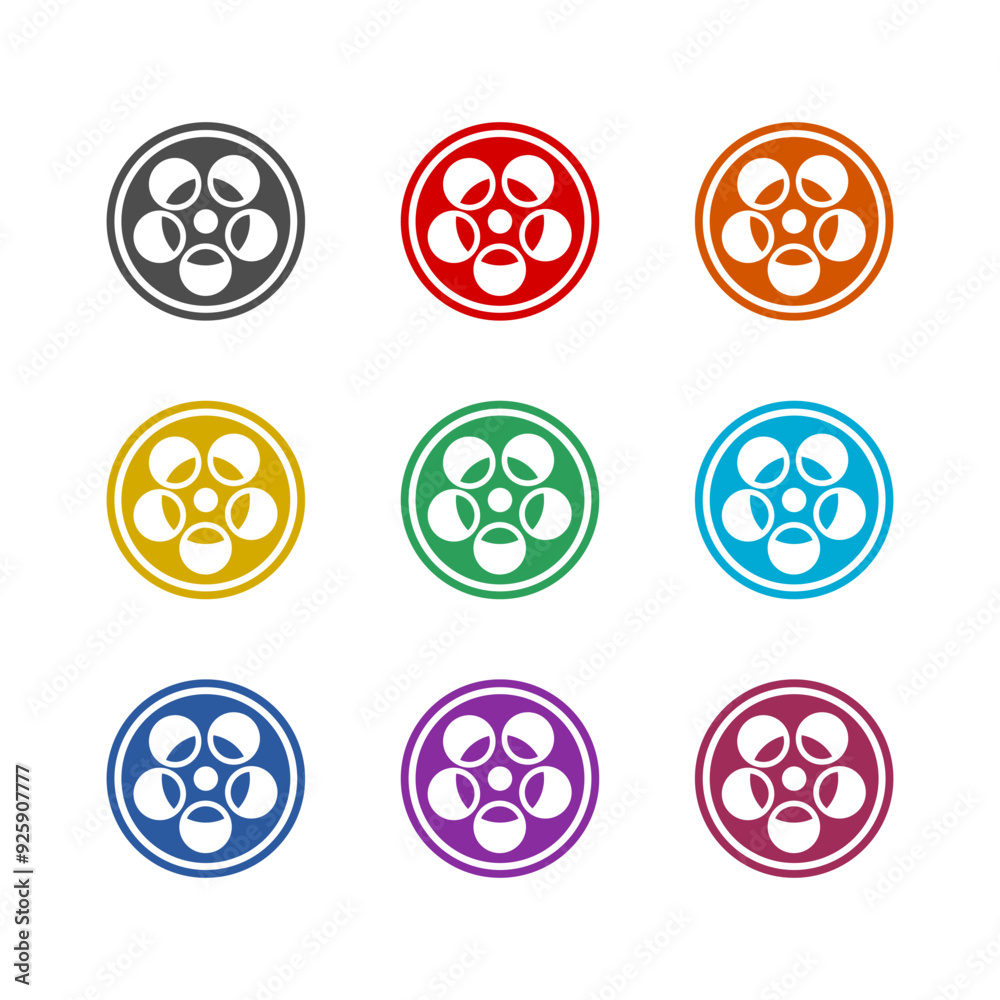 Film reel icon isolated on white background. Set icons colorful Film reel icon isolated on white background. Set icons colorful