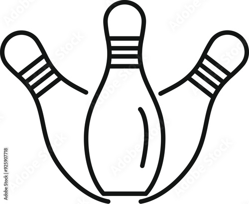 Three bowling pins are standing in a bowling alley, ready for a game