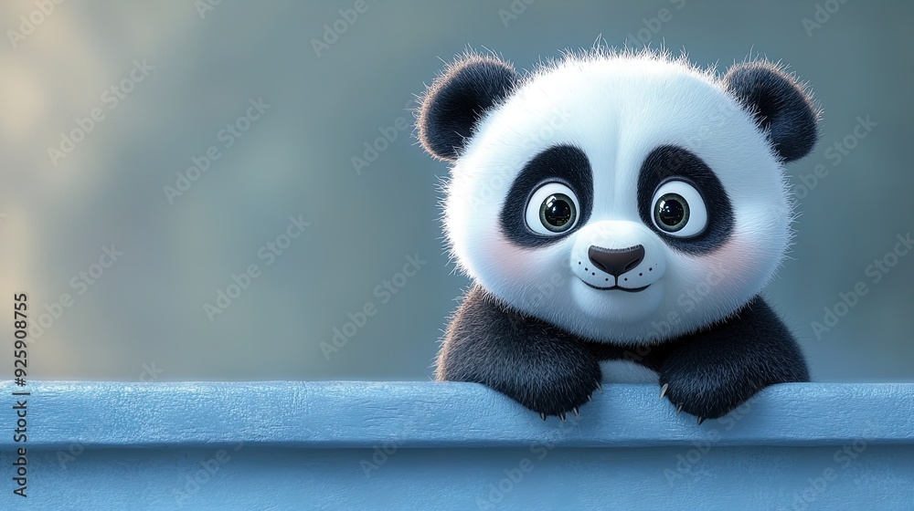 Fototapeta premium Adorable Chubby Panda Cub with Inquisitive Eyes: Perfect Poster for a Playful Sports Room or Kids' Corner!