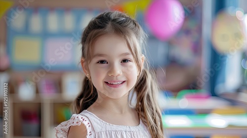 Smiling little girl in classroom.