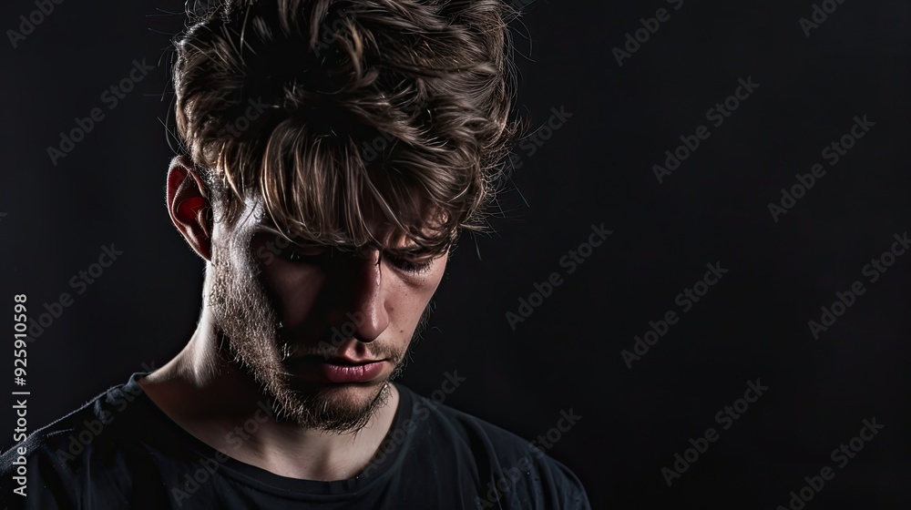 Obraz premium Upset Man on black background.