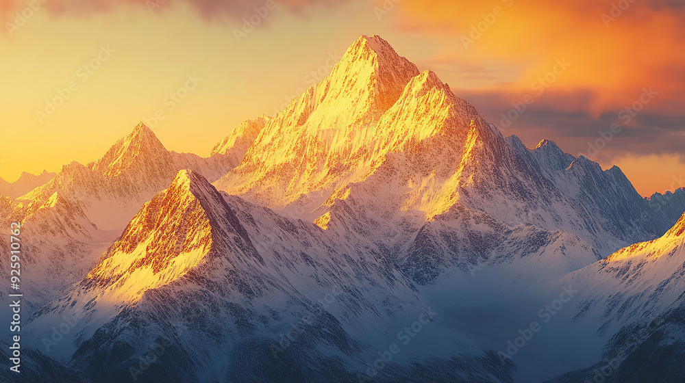A majestic mountain range bathed in the golden A majestic mountain range bathed in the golden