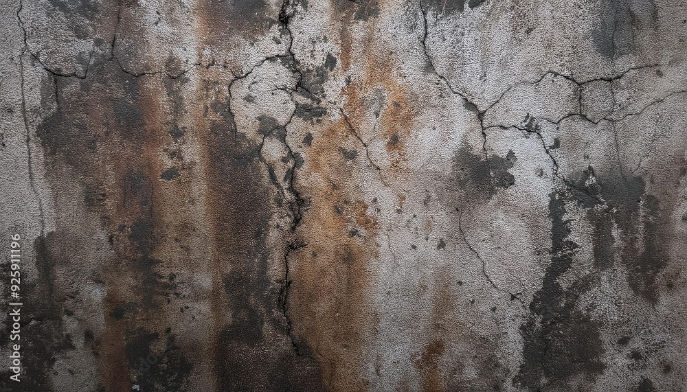 A close-up of a stained concrete surface with organic patterns created by weathering, water stains, and discoloration, offering a dynamic and varied texture A close-up of a stained concrete surface with organic patterns created by weathering, water stains, and discoloration, offering a dynamic and varied texture