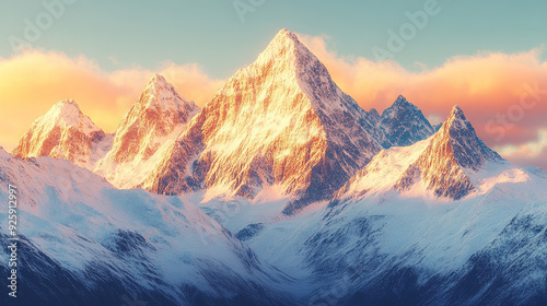 A majestic mountain range bathed in the golden