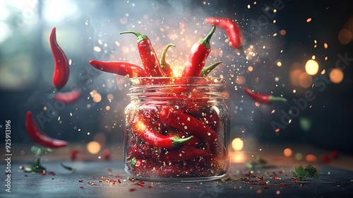 Explosive Chili Peppers in Glass Jar: Perfect Wall Art for Spicy Home Decor & Vibrant Sports Interior Poster
