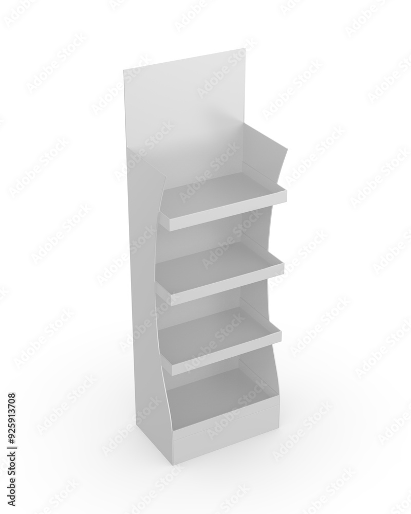 Blank Advertising Corrugated Supermarket Retail Promotion Cardboard Display Shelf. 3d Render Illustration. Blank Advertising Corrugated Supermarket Retail Promotion Cardboard Display Shelf. 3d Render Illustration.